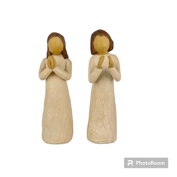 Willow Tree Sisters Praying Hands by Heart Wooden Figurines 2pcs set 2000 Lordi - Picture 1 of 8